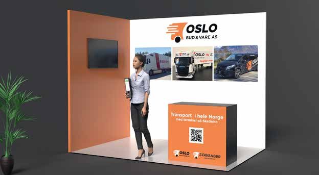 Kompakt messestand for Oslo Bud med skjerm, trykt vegg og disk