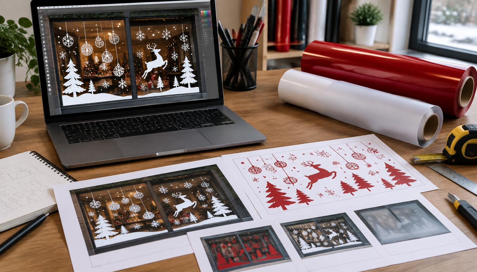 Design og korrektur av juledekor til butikkvindu