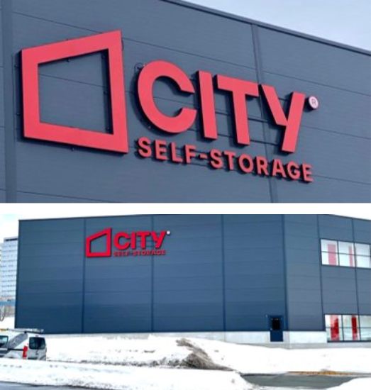 Store profilerte fasadebokstaver for City Self-Storage – tydelig synlighet på avstand